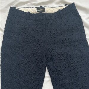 J. Crew 100% Cotton Navy Blue Pinwheel Eyelet Cafe Capri Pants - Size 0